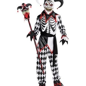 Skeleton Sinister Jester-Kid’s Size M Black & White Halloween Costume NWT